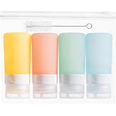 MICEBAY 2 oz Condiment Squeeze Bottles, Leakproof Salad Dressing Container | 4 Pack Silicone Salad Dressing Container to Go with Snack Storage Bag, Sauce Bottles for Lunch Box, Ketchup, Syrup, Candies