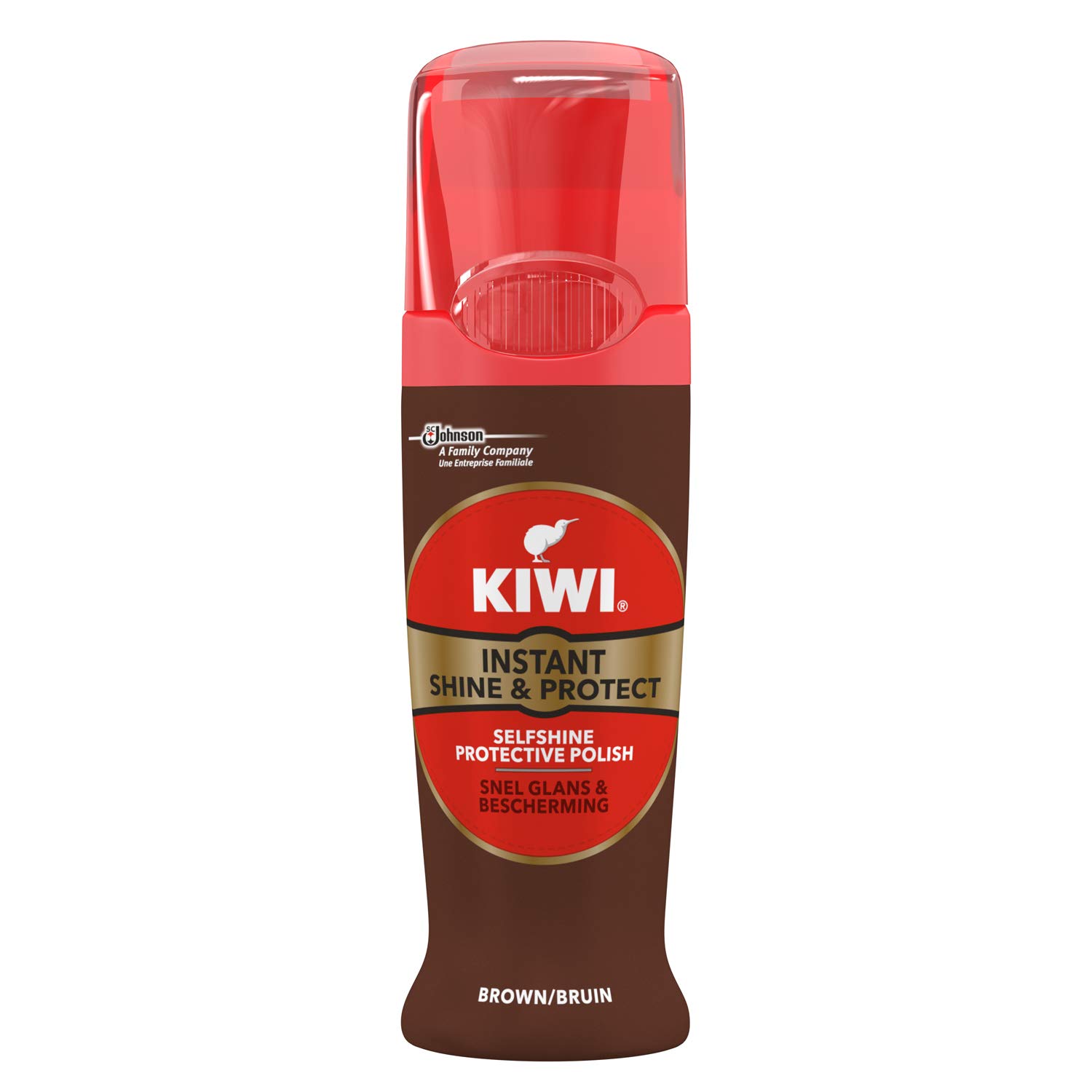 Kiwi Shoe Shine Liquid, Instant Shine & Protect Tube with Applicator Brush for Brown Shoes, 75 ml, Pack of 3