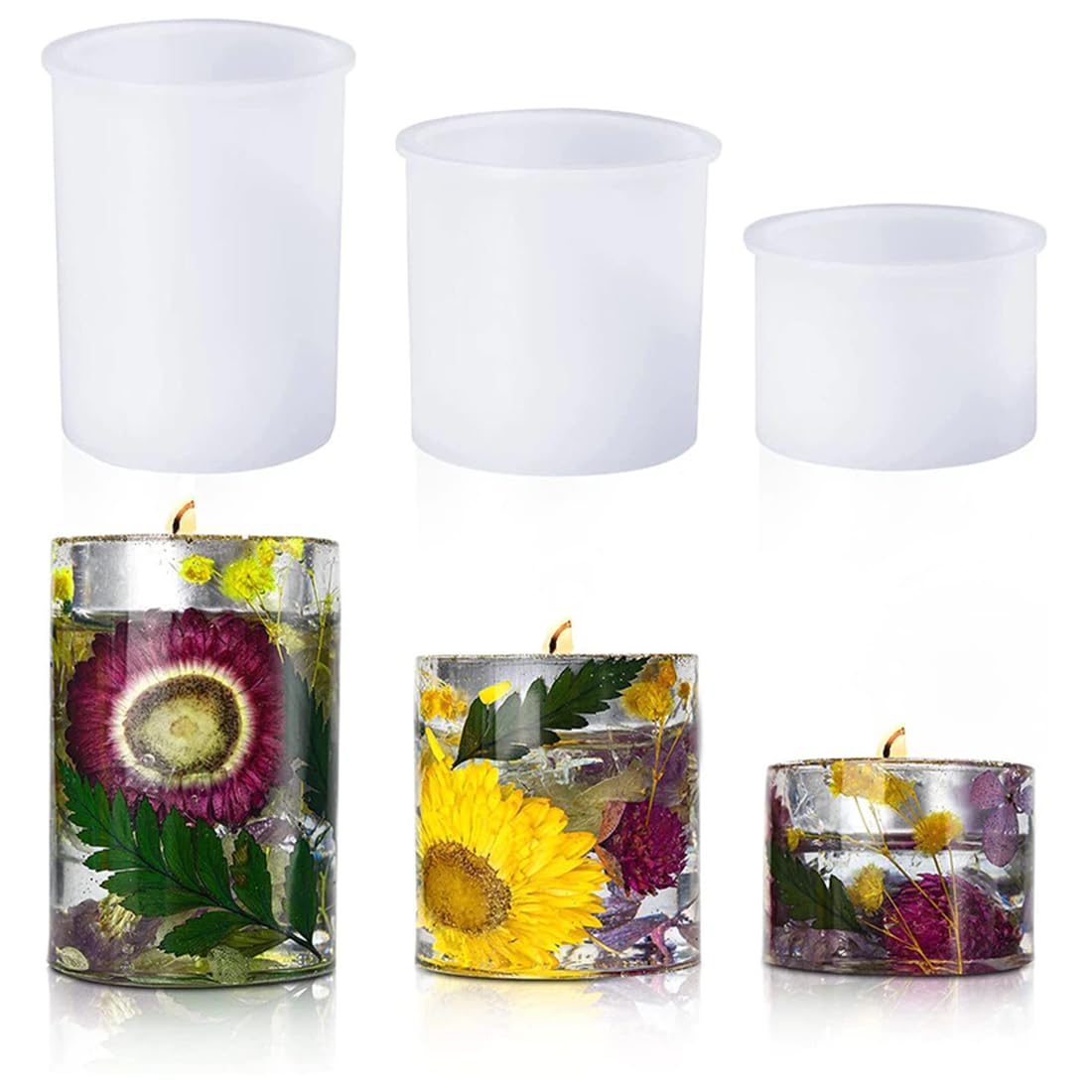 Voyyphixa 3Pcs Candle Holder Moulds Candlesticks Resin Molds Tea Light Silicone Molds Cylinder Candle Epoxy Casting Mold Wax Mould Trinket Holder DIY Clay Cement Craft