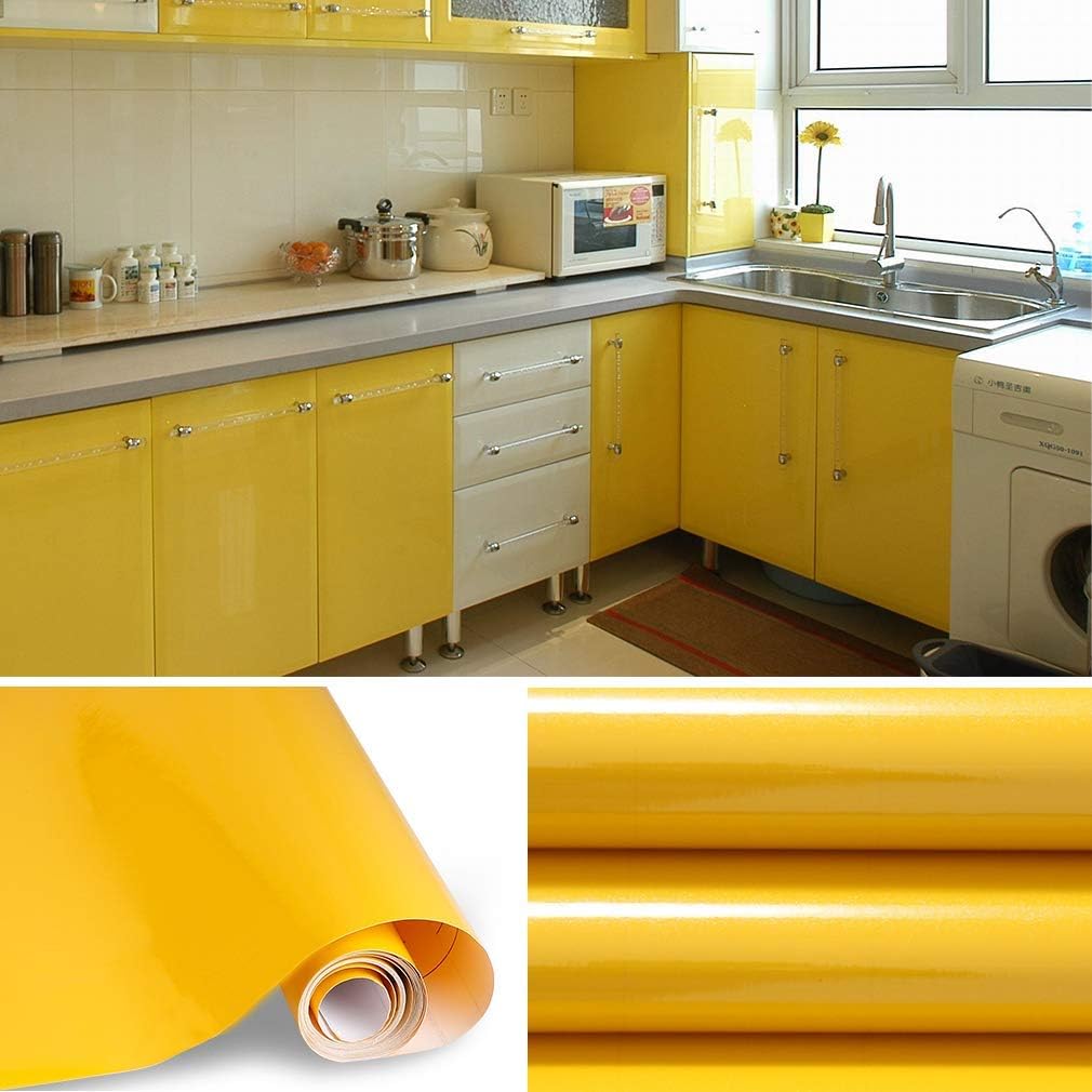 Hode Matt Yellow High Gloss Vinyl Wrap for Furniture Waterproof Sticky Back Plastic Roll Peel and Stick Self Adhesive Wallpaper - Image 4