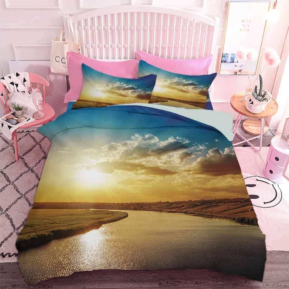 Juego de ropa de cama de edredón 3pcs Cool Sunset Over River Horizonte