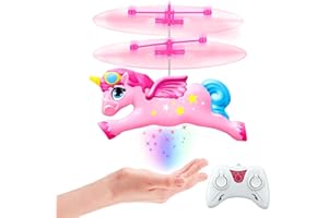 BLOOLILIES Flying Unicorn Toys for Girls, Magic Flying Fairy Toy Rc & Hand Controlled Helicopter Mini Drone with LED Light for Girls Age 6 7 8 9 10 11 12 Years Old Birthday Unicorn Gifts