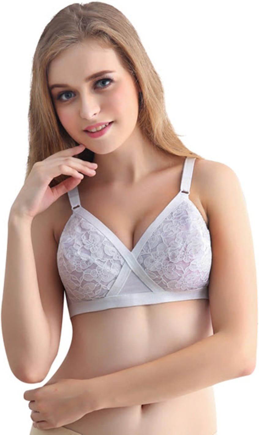 So Diva Legwear Wire Free Lightly Padded Lace Cross Fit Bra in White Sizes 32A-44D