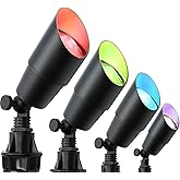Low Voltage Landscape Lighting with 4 Spot Lights, RGB Color Changing from Warm to Cool White 5000K 12V Outdoor Landscape Lights,Waterproof Black LED Spotlights for Outdoor Garden Pathway,4 Pack