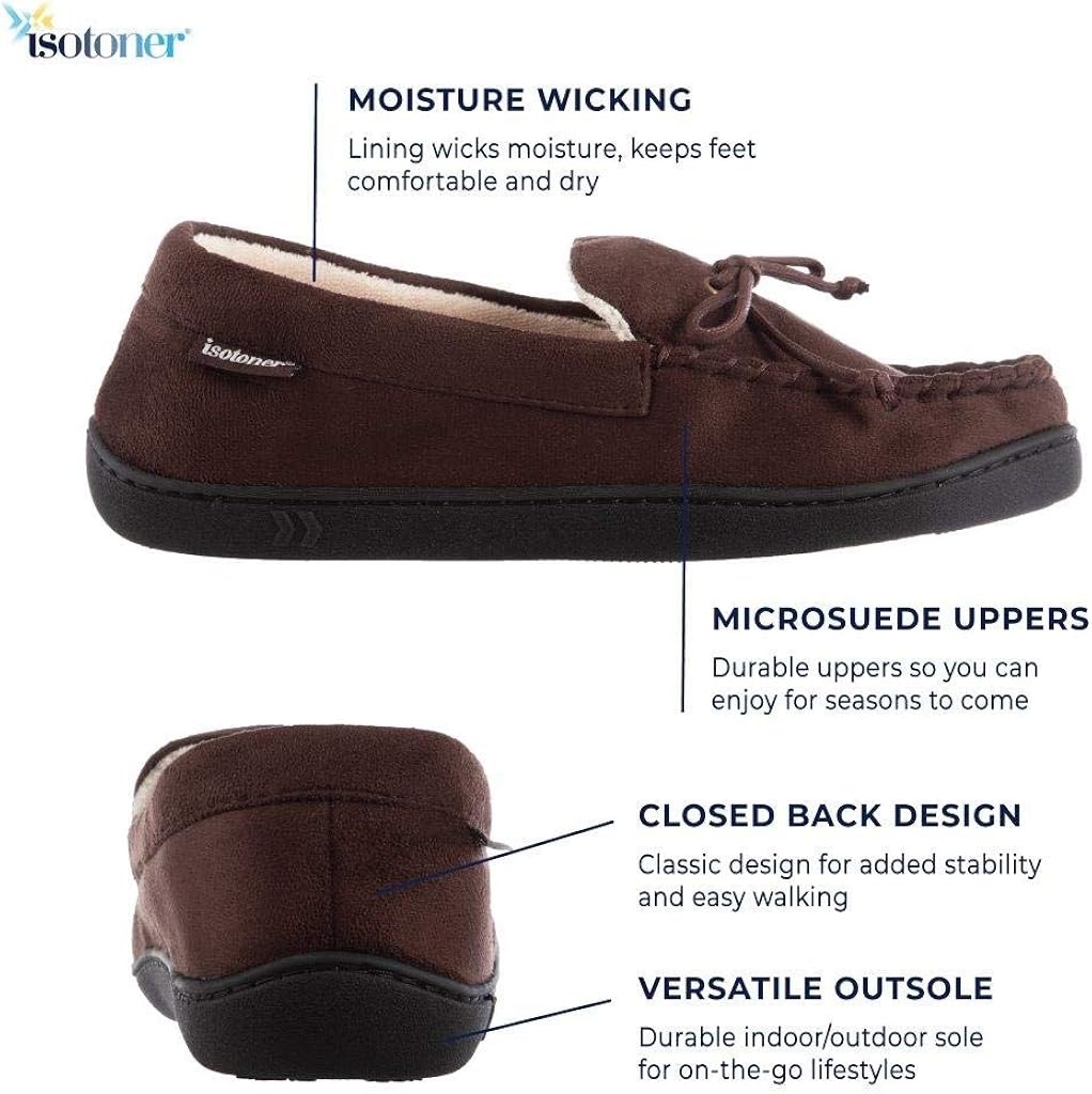  | isotoner Men's Whipstitch Gel Infused Memory Foam Moccasin | Slippers