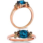 1/10 Carat Brown Diamond and Cushion Cut Blue Topaz or Purple Amethyst Ring for Women in 14k Rose Gold (SI1-SI2, cttw) X Side Stones Promise Anniversary Ring Size 5 to 10.5 by LeVian