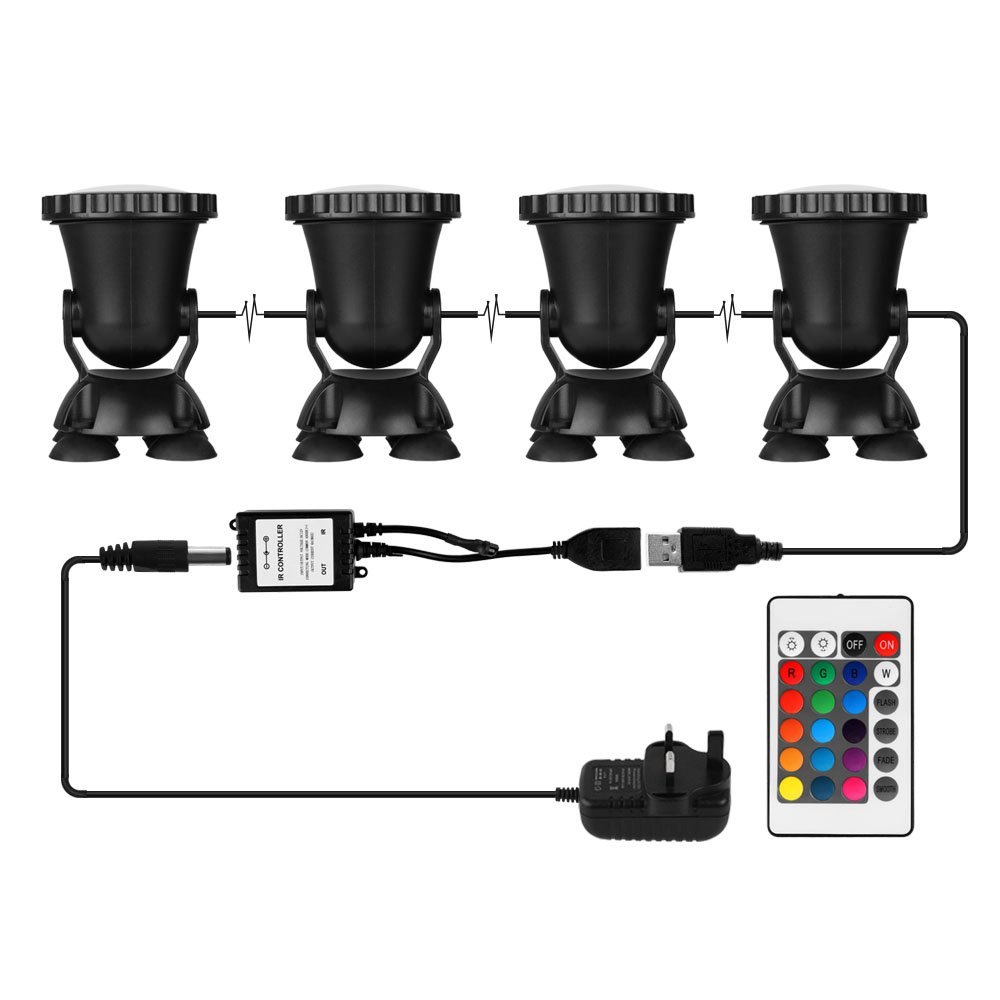 LemonBest® Remote Control RGB LED Pond Spotlight Underwater Aquarium Fish Tank Lighting AC100-240V UK Plug