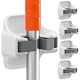 reliahom 5 Pack Broom Holder Wall Mount Mop Grippers No Drilling Self Adhesive Anti-Slip Mop Handle Hanger Dustpan and Broom Organizer Garage Storage Racks-White
