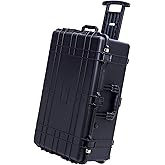 MEIJIA Portable Waterproof Protective Case,Hard Camera Case With Retractable Pull Handle And Rolling Wheels,Customizable Fit Foam Inserted,Elegant Black, 31.57"X20.47"X12.44"