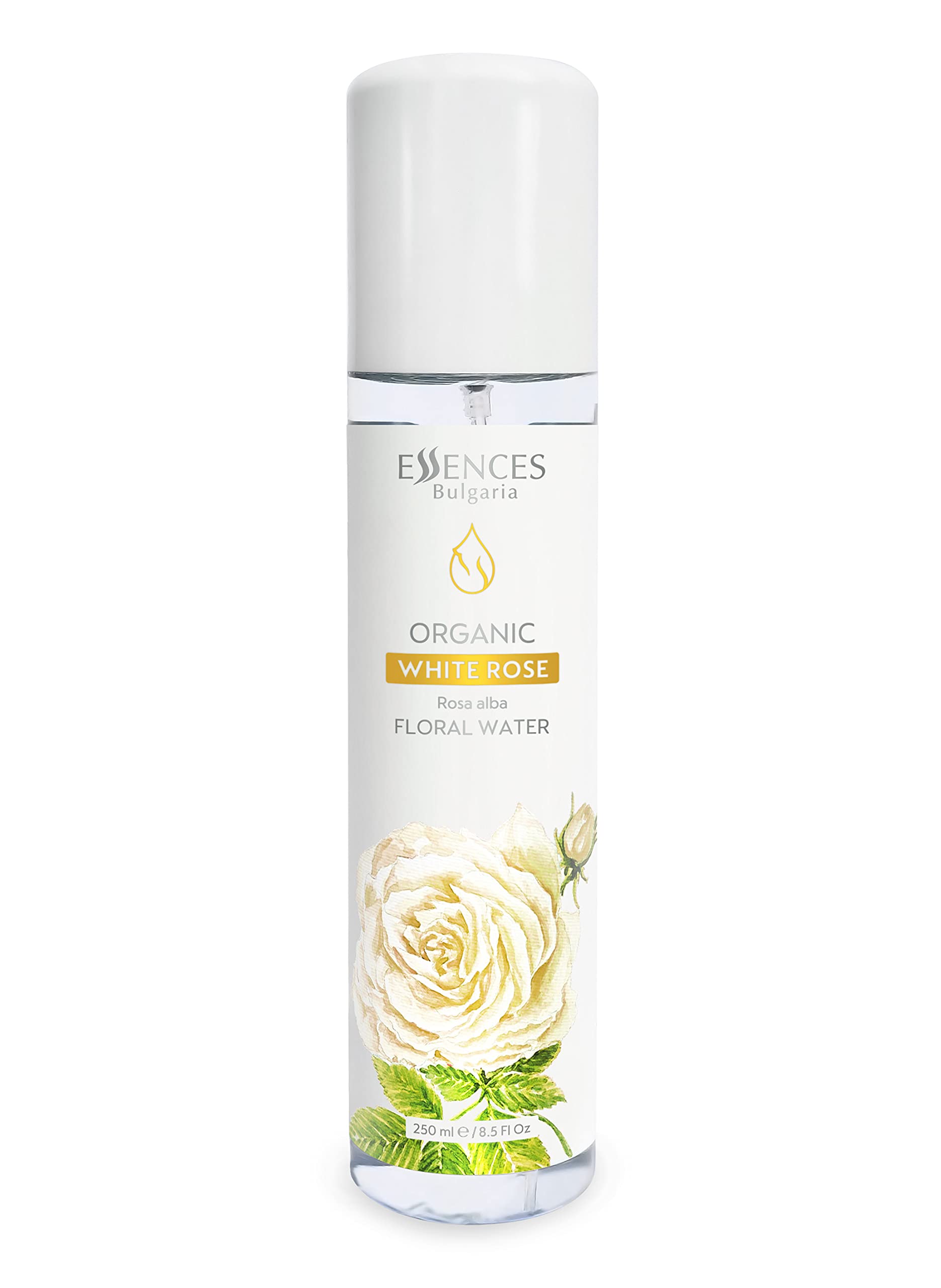 Essences Bulgaria Organic White Rose Floral Water 250ml | Rosa alba | 100% Pure and Natural | Anti-Age Refreshing Beauty Mist | Alcohol-Free | Makeup Remover | Hydrating | Vegan