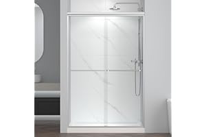 ENSO SENKA Shower Doors 44-48" W X 72" H Semi Frame Double Sliding Bathroom Glass Shower Door, 1/4" (6MM) Thick Clear SGCC Tempered Glass, Chrome Finish