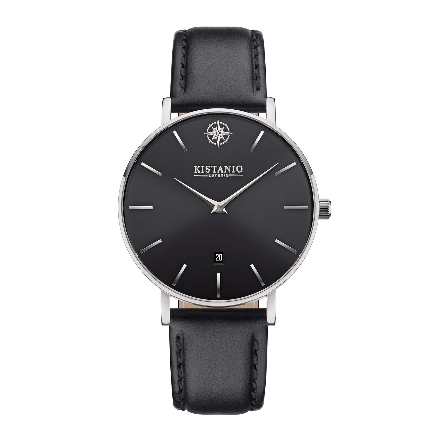 Kistanio Moyen Ladies Women's Watch Stainless Steel Sapphire Glass with Black Leather Strap SI-BLKS-L-BLK