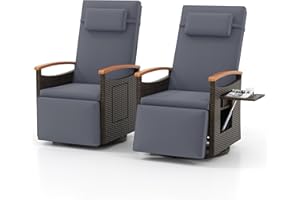 ORALNER Patio Reclining Swivel Wicker Chair, Outdoor Rattan Chaise Lounge Recliner with Adjustable Backrest & Footrest, Flip 