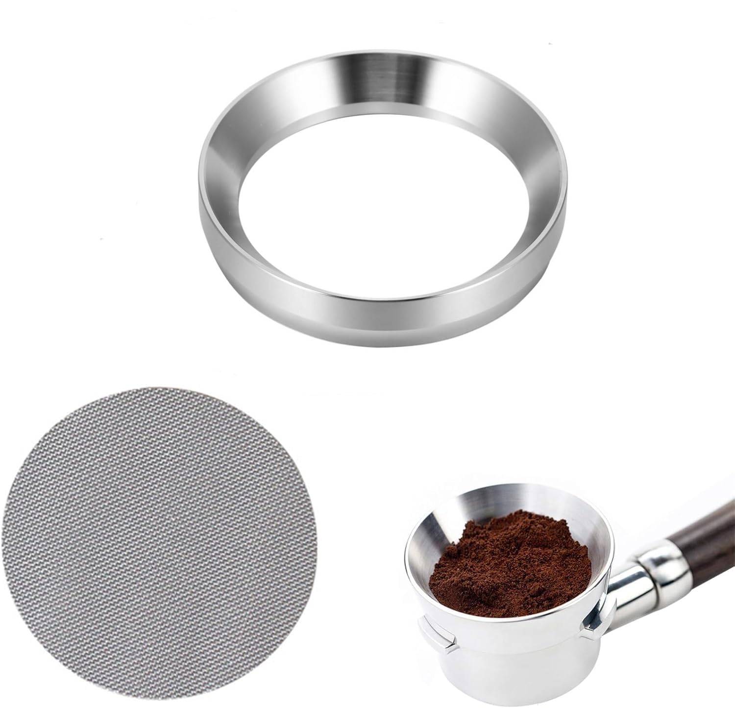 Coffee Dosing Rings,51mm Espresso Dosing Funnel & 51mm Puck Screen, Magnetic Coffee Dosing Ring 304 Stainless Steel,Reusable 1.7mm Thickness 150μm Espresso Puck Screen Coffee Maker Accessory