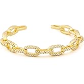 KissYan Gold Cuff Bangle Bracelets for Women, 14K Gold Plated Adjustable Open Cuff Bracelet Flat Hollow Butterfly Cubic Zirconia Gift
