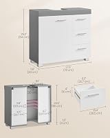 VASAGLE Under Sink Bathroom Cabinet 3 Drawers 2 Compartments Cloud White Dove view 6