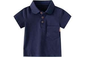 Toddler Baby Boys Polo Shirts Classic Short Sleeve Button Up Collared Dress Shirt with One Pocket Casual Tee Tops