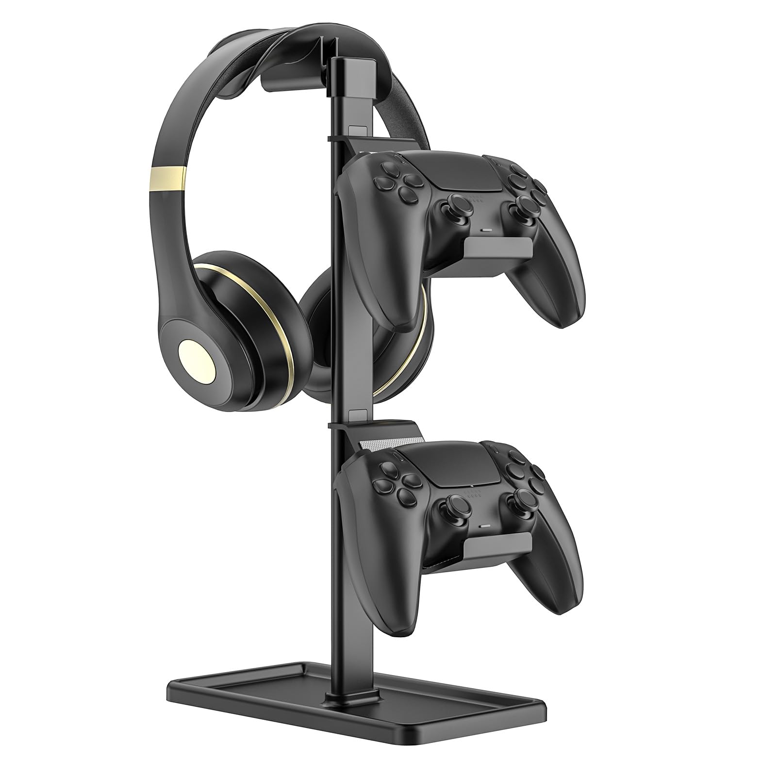 SHUOSUO Controller Holder, Headphone Stand, Gaming Controller Stand for Xbox PS5 PS4 Switch, Headset Holder with Storage Organizer, Universal Desk Game Accessories (Black)