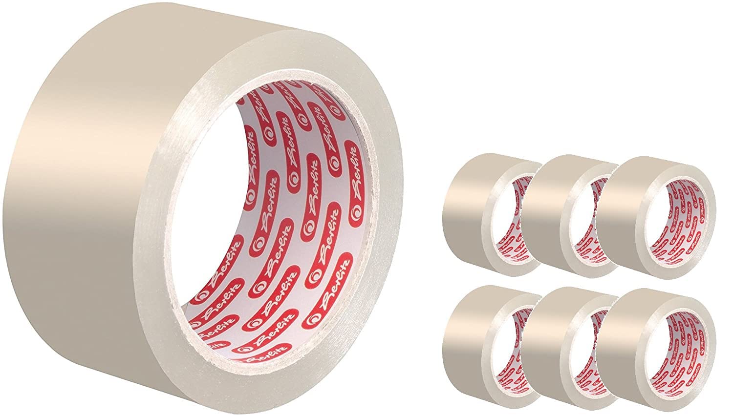 Herlitz packing tape, 66 m x 50 mm, large roll core, brown, 8842619, 6 Rollen | 66 m x 50 mm, transparent, 1