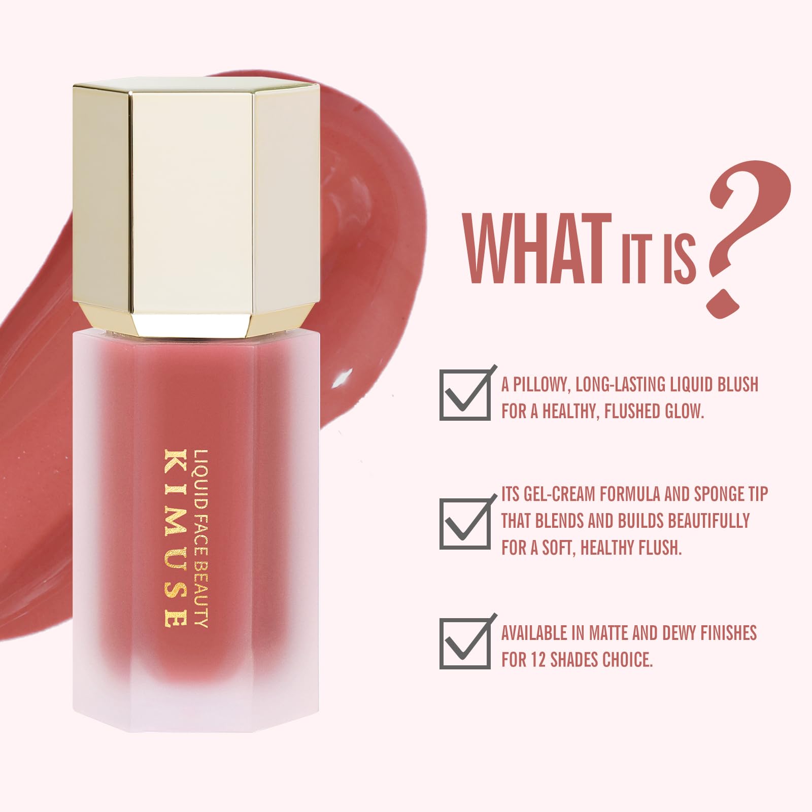 KIMUSE Liquid Blush, Soft Cream Blush Face Blush, Liquid Blush for Cheeks, Long-Wearing Pigmented Blush, Waterproof, Smudge Proof, Dewy Finish