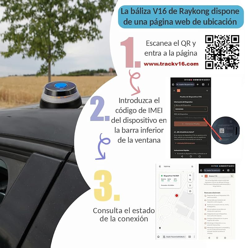 Farol de Geolocalização DGT V16 | Luz de emergência para carros aprovados e ligados DGT 3.0 | SIM e dados pagos até 12/2038 | 1 unidade — foto 6 de 6