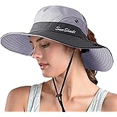ZOORON Women's Ponytail Safari Sun Hat,Wide Brim UV Protection Outdoor Bucket Hat,Foldable Beach Summer Fishing Hat