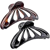 Parcelona French Set of 2 Small Black and Shell Rain Drop 2 3/4 Inch Celluloid Shell Claw Jaw Hair Clip