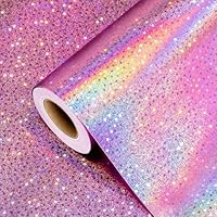 Burymento Pink Wrapping Paper Roll, Metallic Holographic Star Gift Wrap for Birthday, Valentines, Mothers day, Graduation, Wedding, Fathers day, Baby Shower, Christmas (17 IN x 32.8 FT)