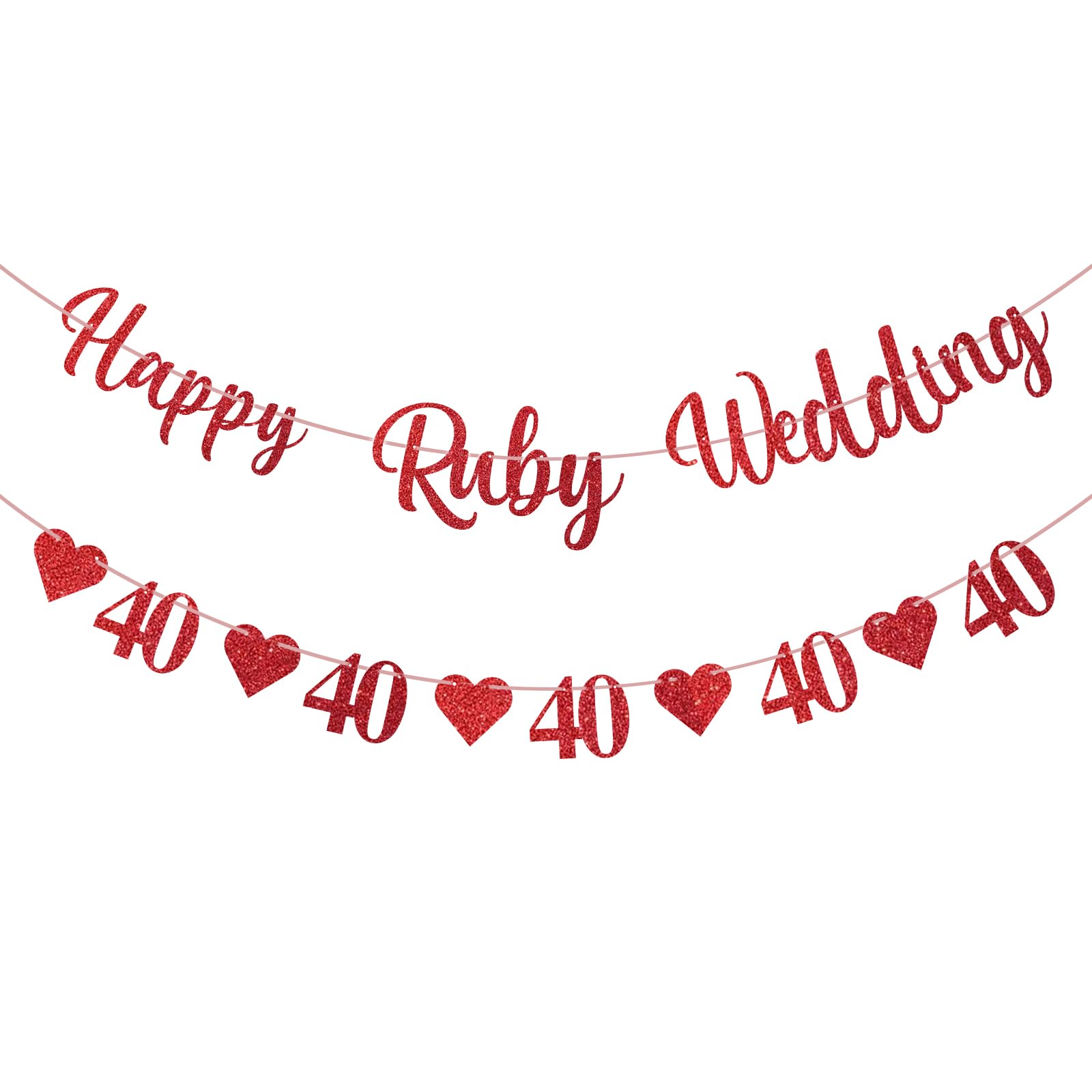 Moorle 40th Ruby Wedding Banner, Red Heart Bunting, 40th Anniversary Decorations, Happy Anniversary Banner, 21 cm x 29 cm