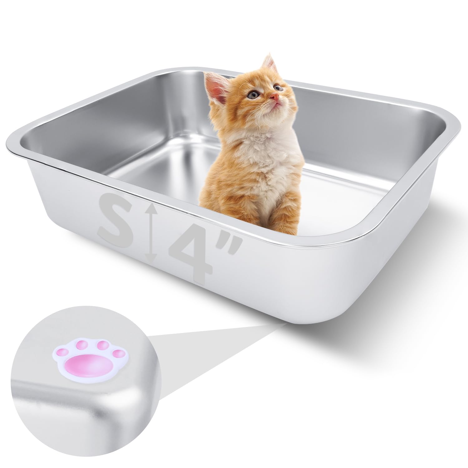 Photo 1 of Small Stainless Steel Litter Box for Kittens, 15.5"×11.6"×4" Metal Litter Box for Kitten Rust-Proof, Non Stick, No Smell, Easy to Clean for Cats Rabbits