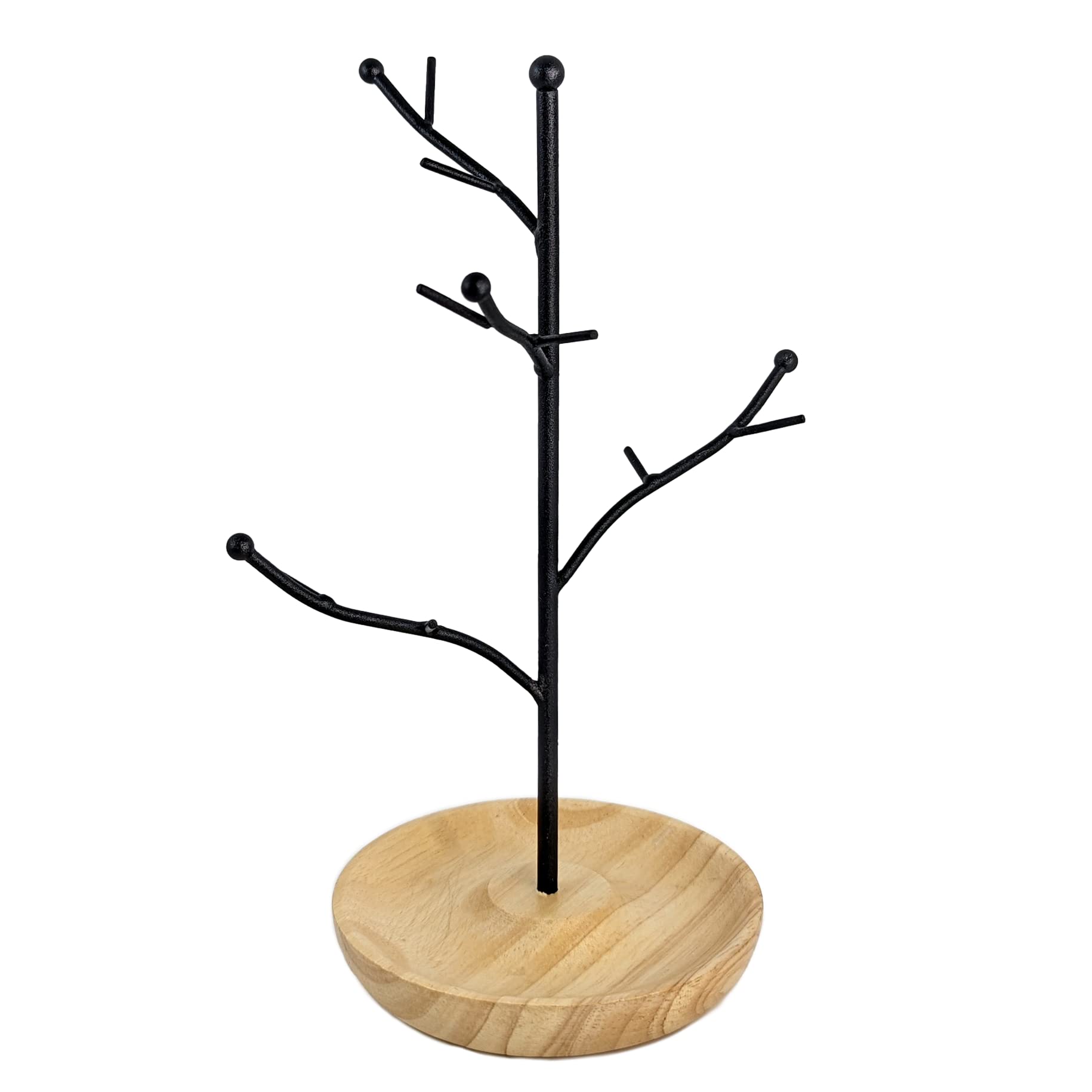 Photo 1 of Mango Steam Jewelry Tree Hanger for Bracelets, Necklaces, Hoop Earrings, & Rings (Black, Tan Wood)