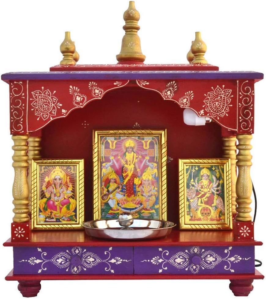 Indian Handicrafts Export HomeCrafts LED Light Pooja Mandir/Wooden Temple for Home/Mandap (Multicolour)