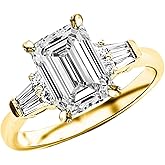 Houston Diamond District 1 to 5 Carat LAB GROWN Diamond Prong Set Round And Baguette Emerald Cut Diamond Engagement Ring (E-F Color VS1-VS2 Clarity)
