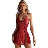 ADSEXY Sexy Night Gowns Babydoll Lingerie Dress For Women Lace Trim Sleep Dress Sheer See-through Lingerie