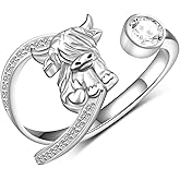 Peireara Highland Cow Ring for Women 925 Sterling Silver Adjustable Cow Rings Birthstone Jewelry Gifts for Women Mom