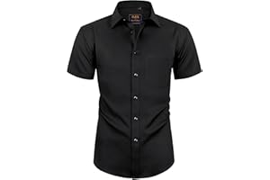 Alimens & Gentle Mens Short Sleeve Dress Shirts Wrinkle Free Solid Casual Button Down Shirts with Pocket