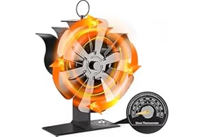 AmzWorld 6-Blade Wood Stove Fan Heat Powered, Wood Heater Fan, Non Electric Fireplace Fan for Wood/Log Burner, Increases 40% More Warm Air Than 4 Blade Fan