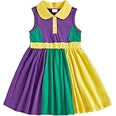 Lullnaxe Toddler Baby Girl Mardi Gras Dress Sleeveless Contrast Color A Line Dress Kids Festival Party Dresses