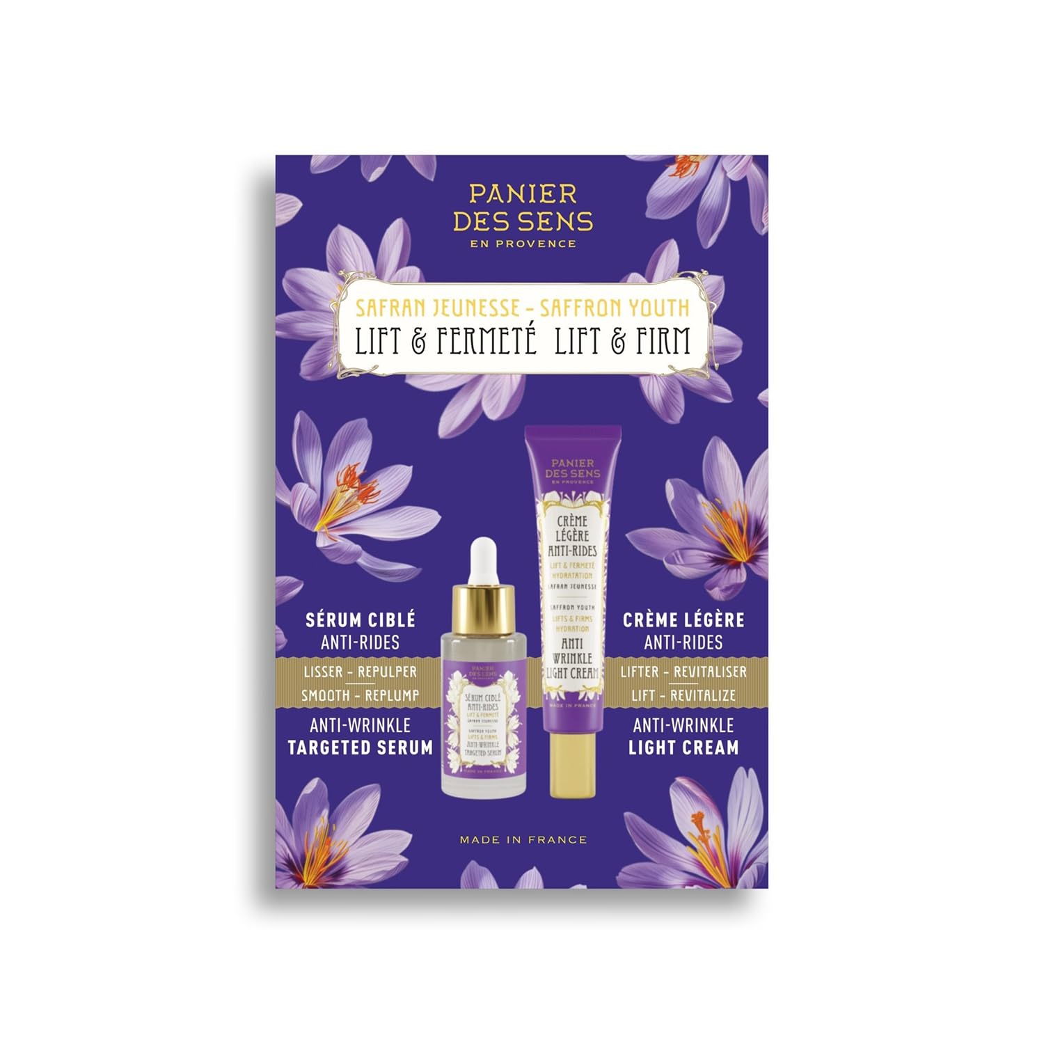 SET SAFRAN SKINCARE - GIFT - Serum for Face & Light Anti Aging Face Cream - Anti Wrinkle & Lift - Skin Care for Women - Hydrating Facial Serum 97% Natural Ingredients - 30ml & 50ml