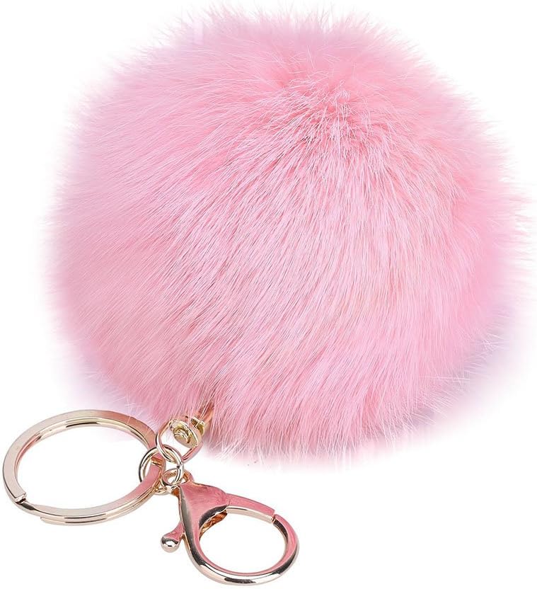 BIGBOBA Fashion Plush Keyrings Fluffy Keyring Pendant Pom Pom Keyrings Handbag Car Decoration Pink 8CM