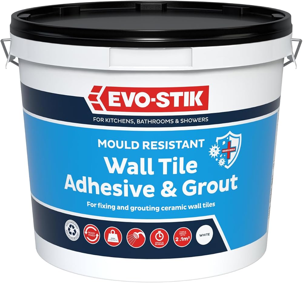 EVO-STIK Mould Resistant Wall Tile Adhesive & Grout White 2.5L 2-in-1