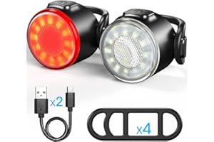 Bike Light Set, USB Rechargeable Bike Front Light and Tail Light Combination, IPX4 Waterproof Standard, 6 Lighting Modes, Eas