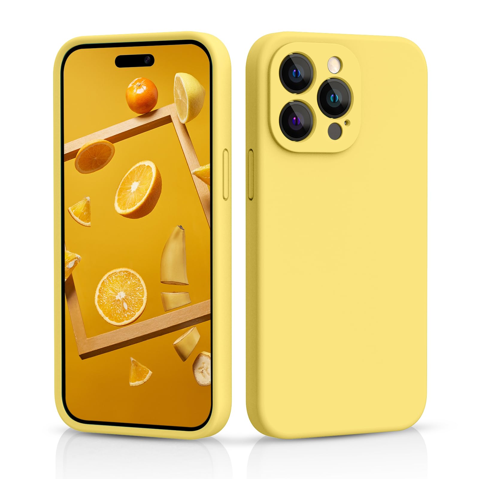 CALOOP Slim-Fit for iPhone 14 Pro Max Case,Skin Soft Liquid Silicone,Sturdy Hard Frame Shockproof Cover with Anti-Scratch Microfiber Lining,Full Protection for Screen and Lens,6.7 inch(Lemon Yellow) — image 1