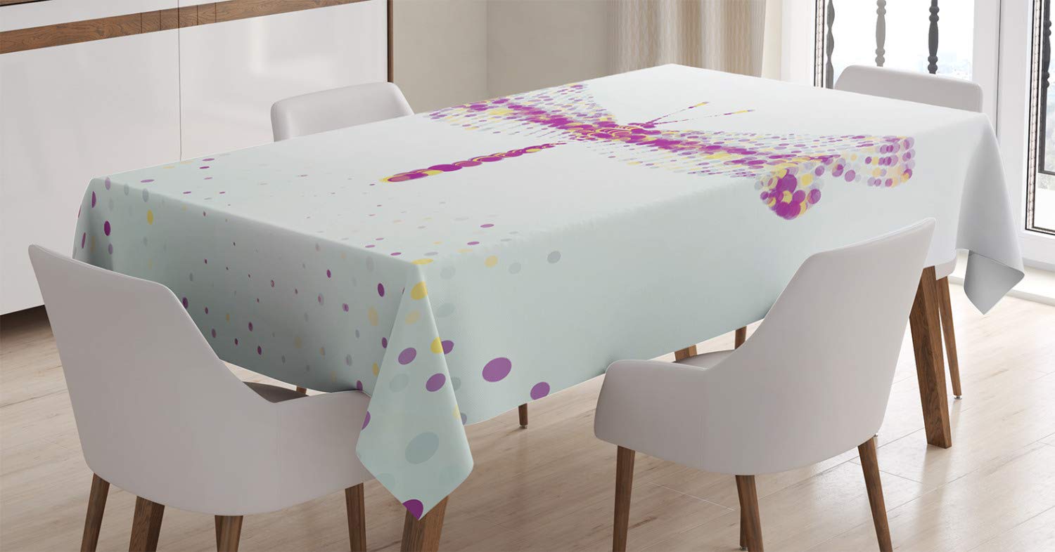 ABAKUHAUS Dragonfly Tablecloth, Futuristic Featured Dragonfly with Spot Effects Properties Winged Flying Theme, Dining Room Kitchen Table Cover, Rectangular 140 x 240 cm, Purple Yellow