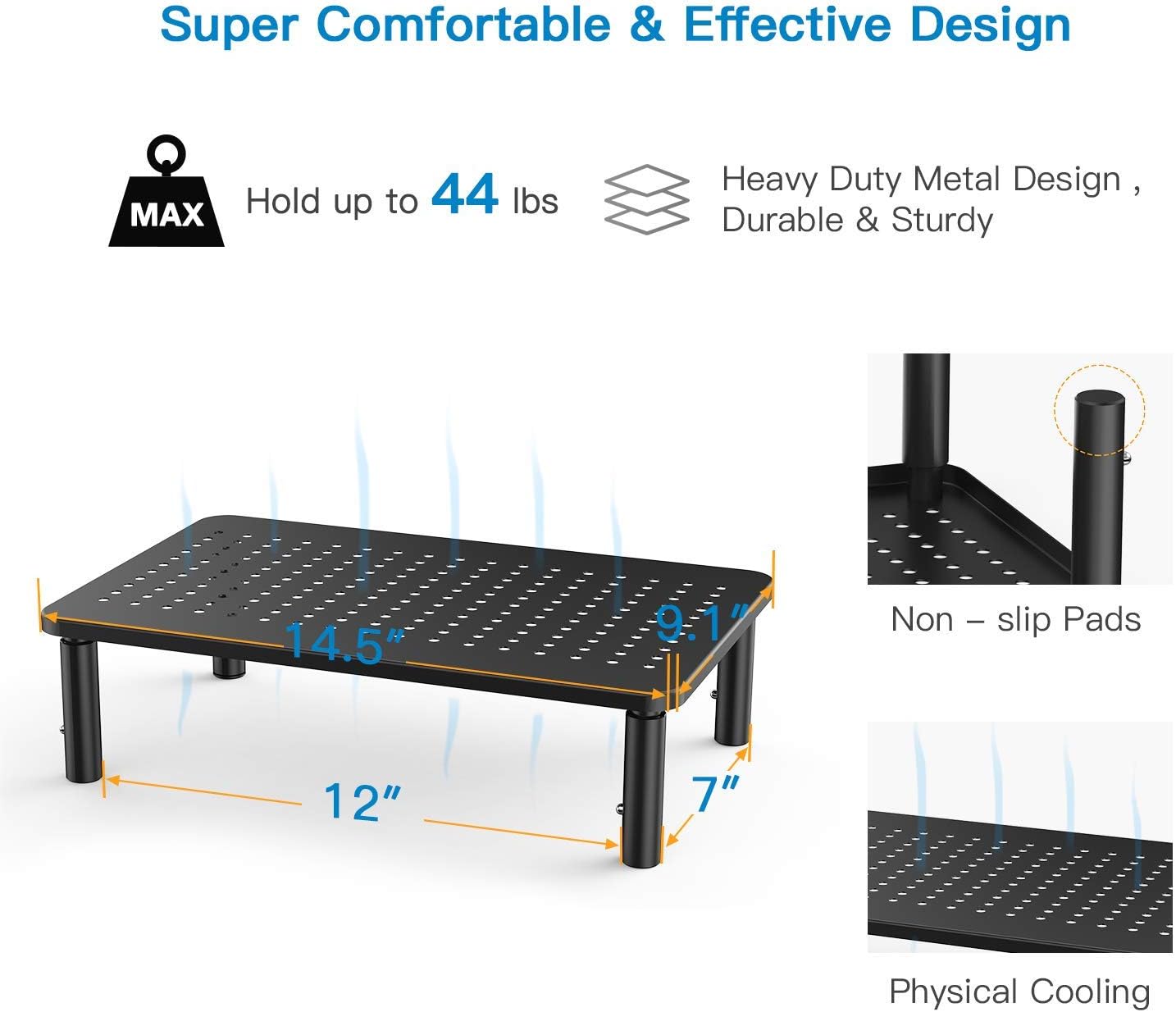 Monitor Stand Riser - 3 Height Adjustable Monitor Stand for Laptop, Computer, iMac, PC, Printer, Desktop Ergonomic Metal Monitor Riser Stand with Mesh Platform for Airflow 2 Pack by HUANUO : Office Products