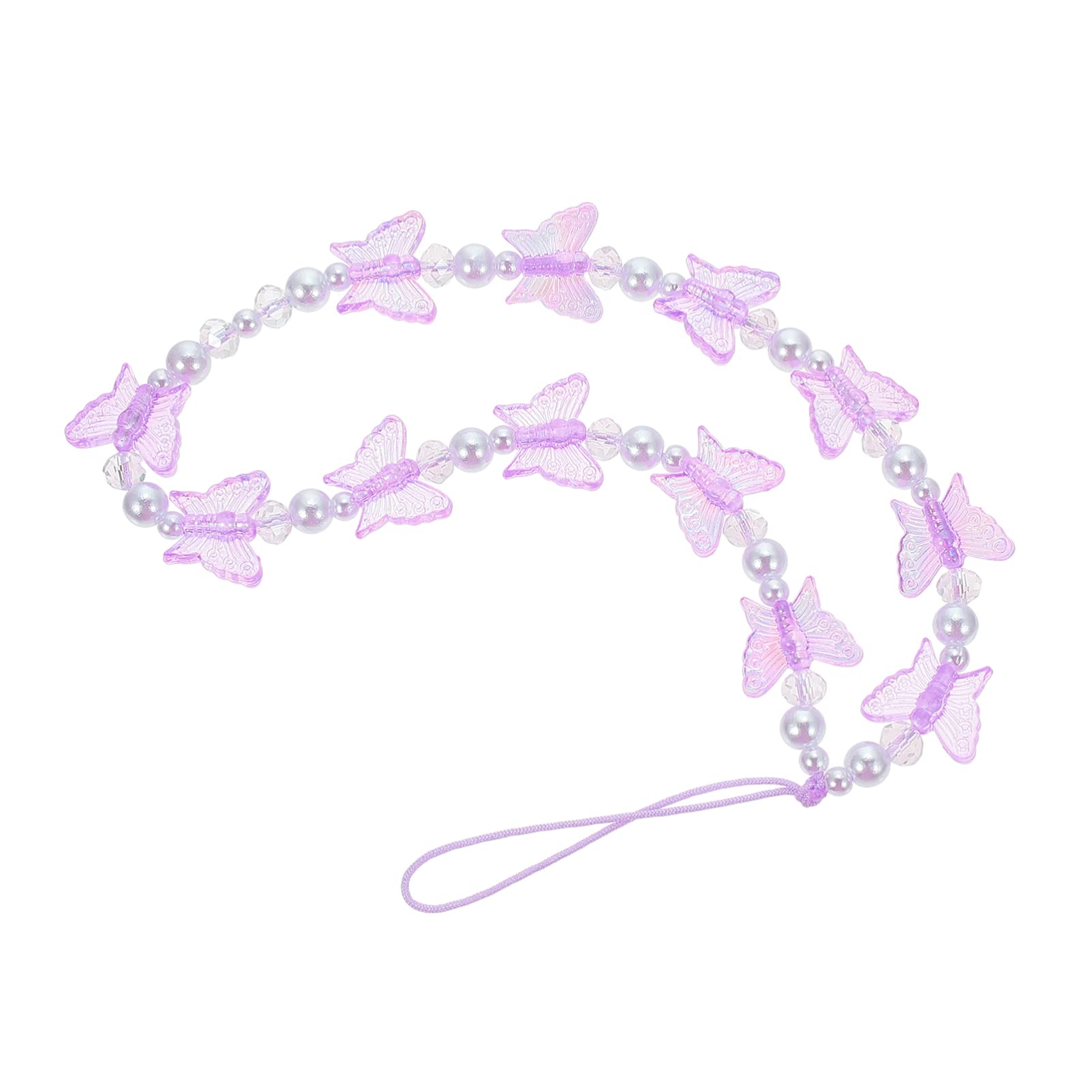 GALPADA Crystal Cell Phone Lanyard Beaded Butterfly Phone Charm Chain Wrist Strap Bag Hanging Ornament for Camera Flashlight Purple