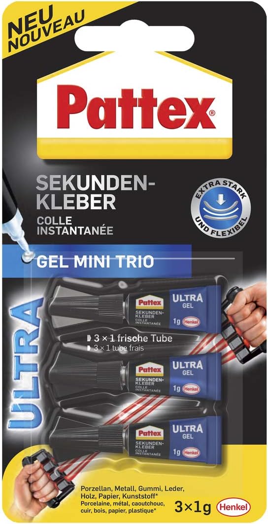 Pattex 1867001 "Mini Trio Gel" Superglue, Black/Blue, 1 g, 1 Pack (3g)