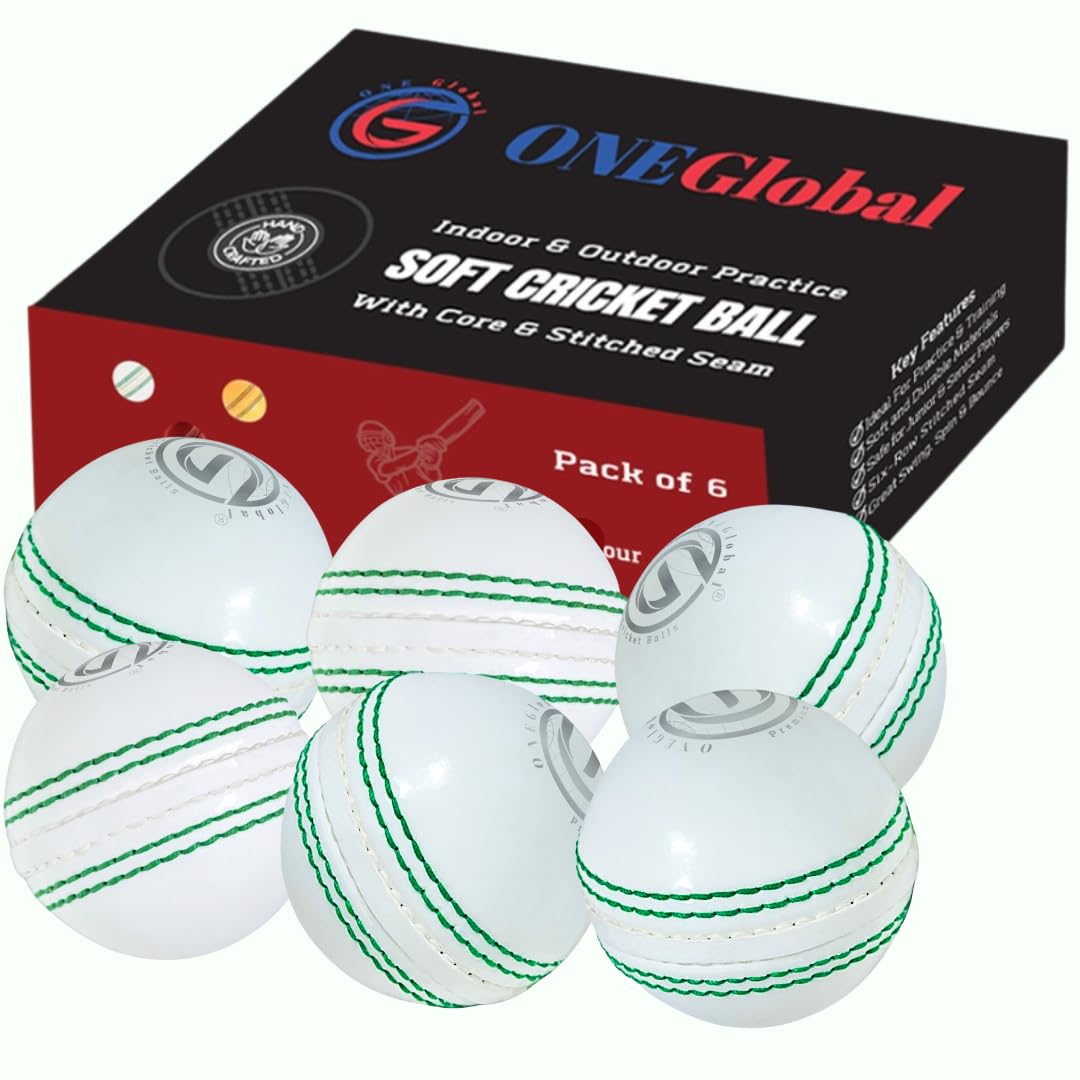 ONEGlobal Incrediball Soft Practice Cricket Ball | Outdoor & Indoor Rubber Cricket Ball With Core & Stitched Seam | For Practice, Training & Family Fun | Senior & Junior Size (6 White, Senior)