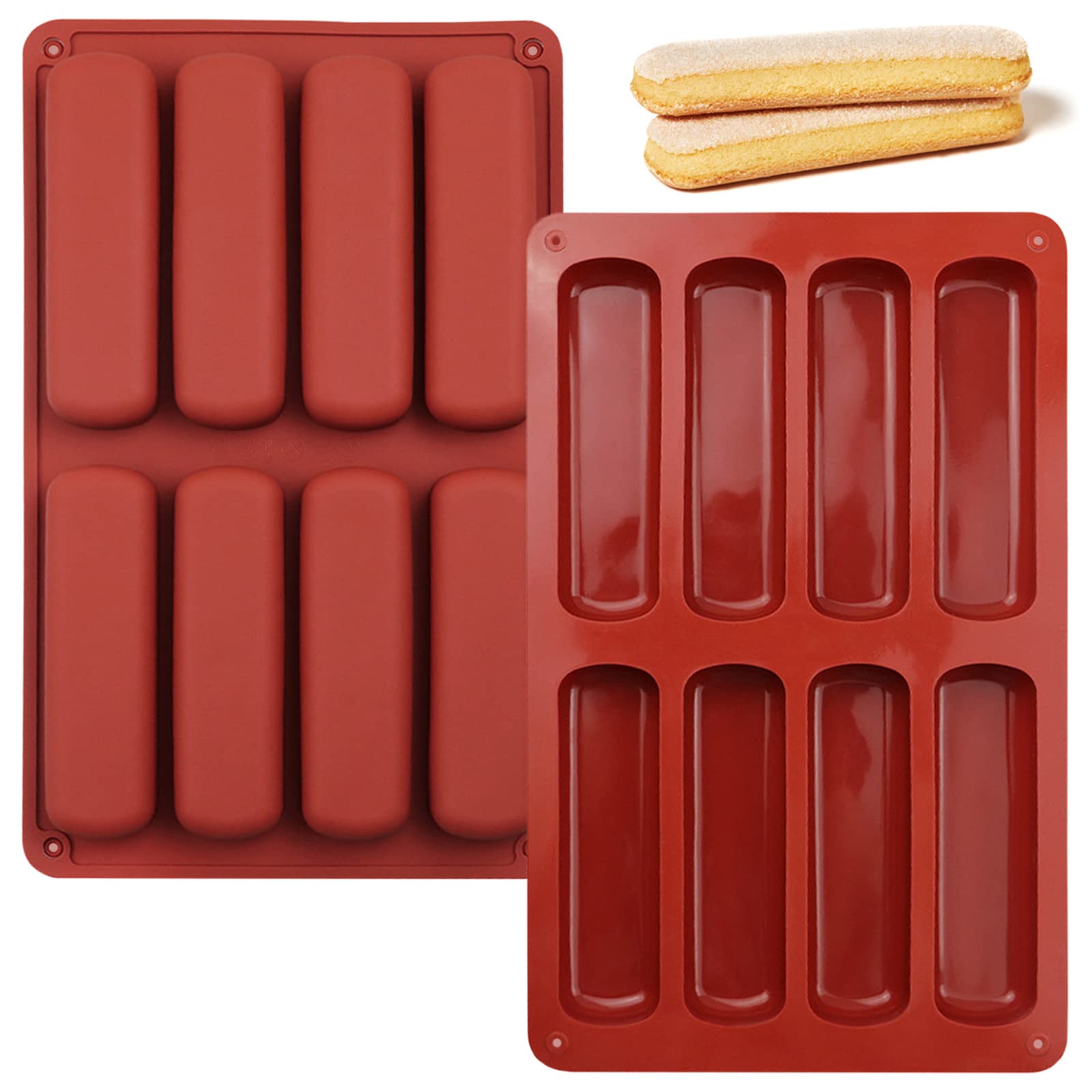 Photo 1 of 2 PCS Finger Biscuit Silicone Mould, 8 Cavities Cereal Bars Baking Mould, Non-stick Chocolate Bar Mold, for Cnady, Eclair, Bread, Muffin, Soap, Resin