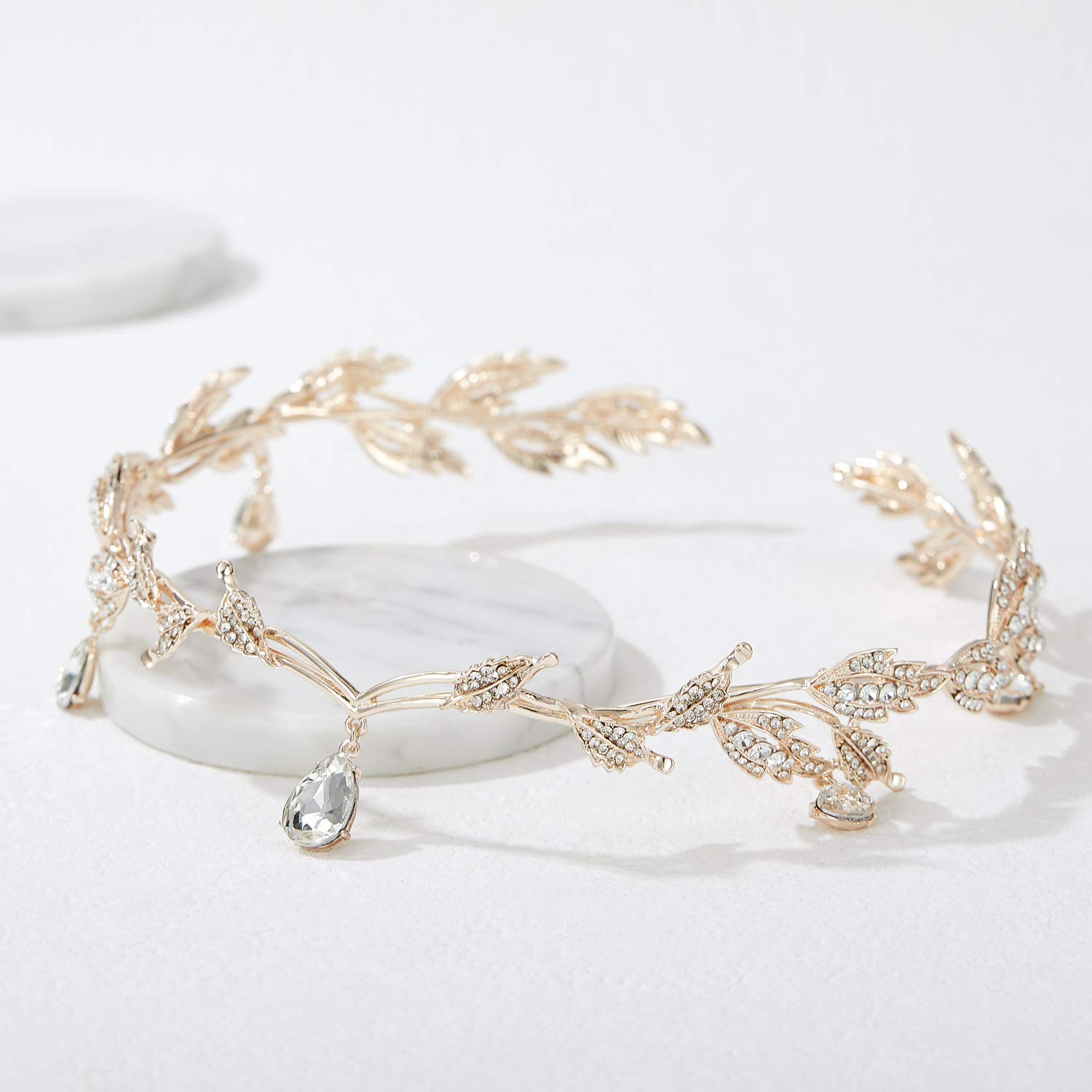 Remedios Rhinestone Leaf Wedding Tiara Headband for Brides, Rose Gold Crown Headband for Pageants Wedding Prom Birthday : Beauty
